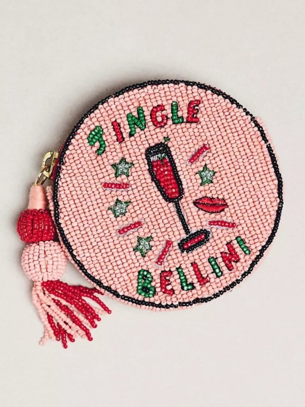 Beaded 'Single Bellini' Pink Coin Pouch
